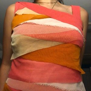 Pink, orange, and yellow asymmetric blouse